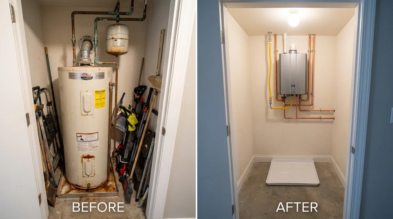Tank water heater versus wall-mounted tankless unit comparison for Clayton, NJ homeowners