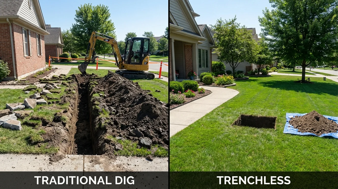 Trenchless sewer repair with minimal yard damage versus traditional excavation in Clayton, NJ